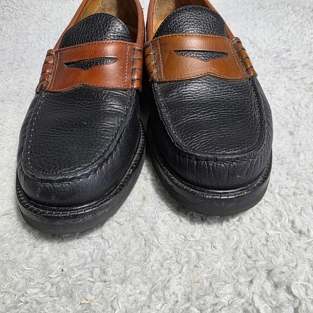 E.T.‎ Wright Penny Loafers Black Brown Two Tone Pebbled Leather Vibram Mens 10D
